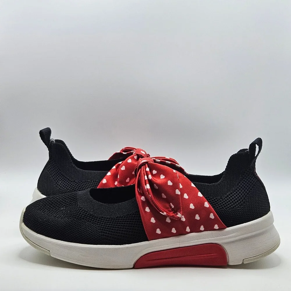 Skechers Kids Black Red Heart‎ Bow Air Cooled Memory Foam Slip On Shoes Size 3